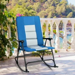 Folding Rocking Chair, Rocking Chair with Padded Seat High Back & Armrest, Support 350 lbs