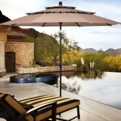 10 Ft 3 Tier Patio Umbrella, Outdoor Umbrella W/Double Vented