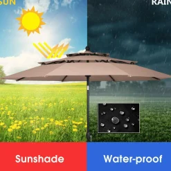10 Ft 3 Tier Patio Umbrella, Outdoor Umbrella W/Double Vented