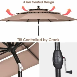 10 Ft 3 Tier Patio Umbrella, Outdoor Umbrella W/Double Vented