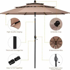 10 Ft 3 Tier Patio Umbrella, Outdoor Umbrella W/Double Vented
