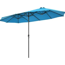 15Ft Double-Sided Patio Umbrella, Market Twin Umbrella W/ 12-Rib Sturdy Metal Frame