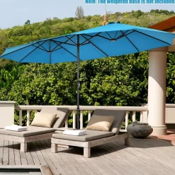 15Ft Double-Sided Patio Umbrella, Market Twin Umbrella W/ 12-Rib Sturdy Metal Frame