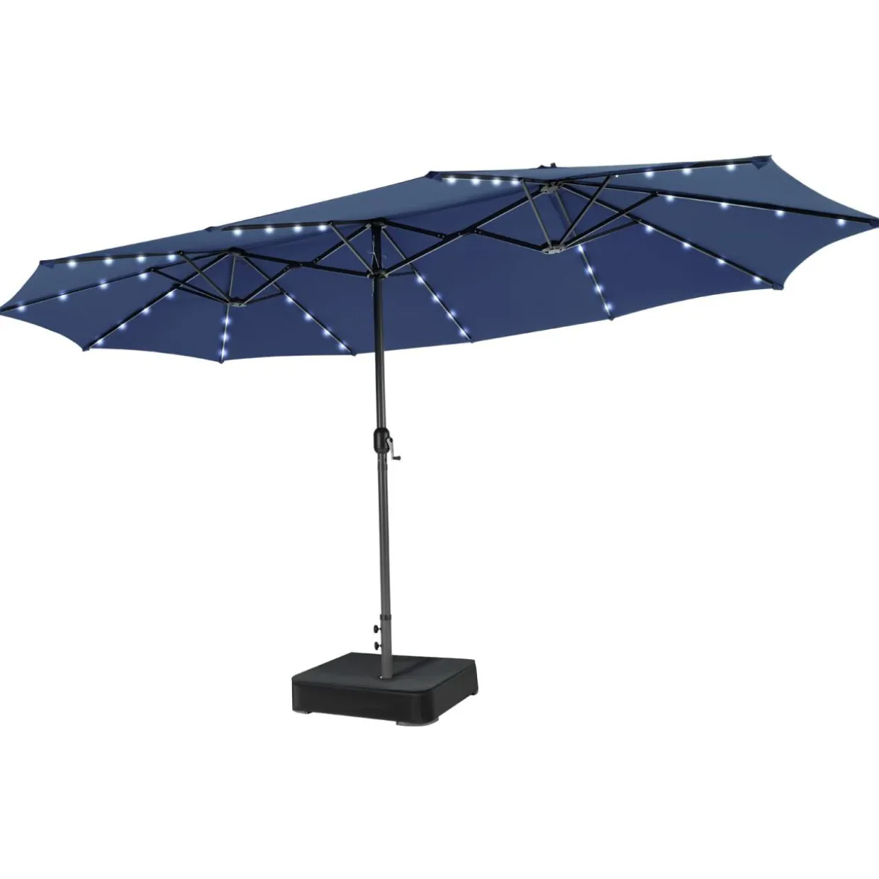 15FT Double-Sided Patio Umbrella with Solar Lights, Extra-Large Umbrella W/ 48 LED Lights & Auto-Charging Solar Panel