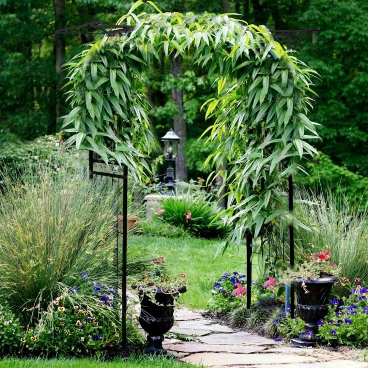 6.8 Ft Garden Arbor, Metal Arch with Trellis for Climbing Plant, Vines, Flowers