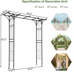 6.8 Ft Garden Arbor, Metal Arch with Trellis for Climbing Plant, Vines, Flowers