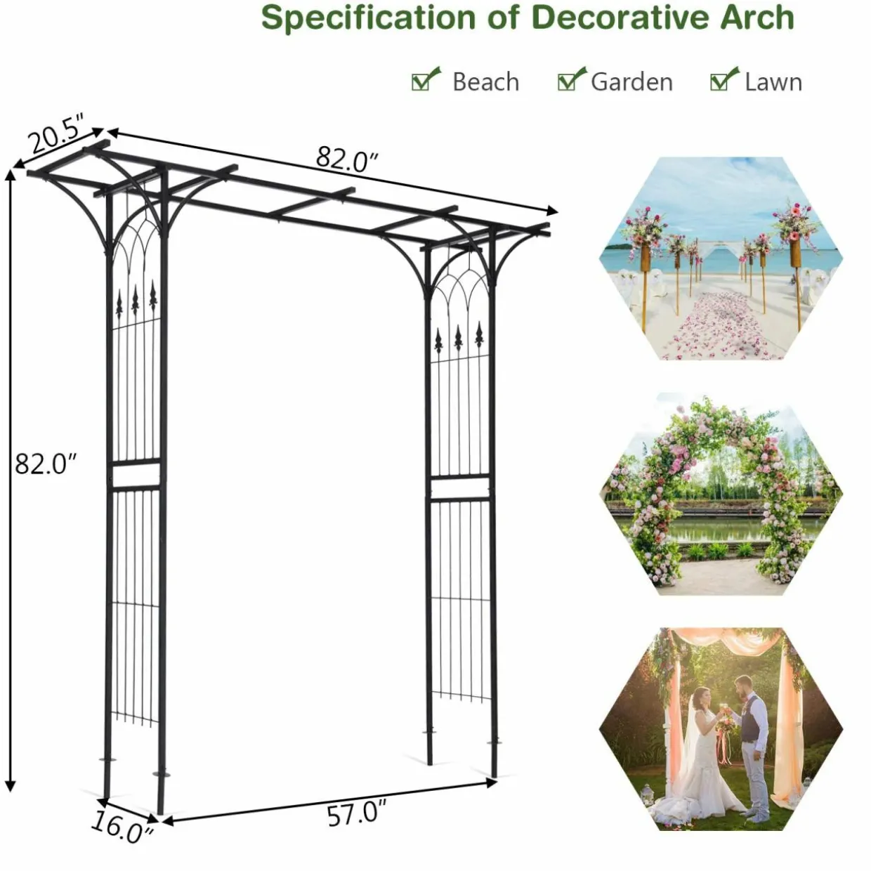 6.8 Ft Garden Arbor, Metal Arch with Trellis for Climbing Plant, Vines, Flowers