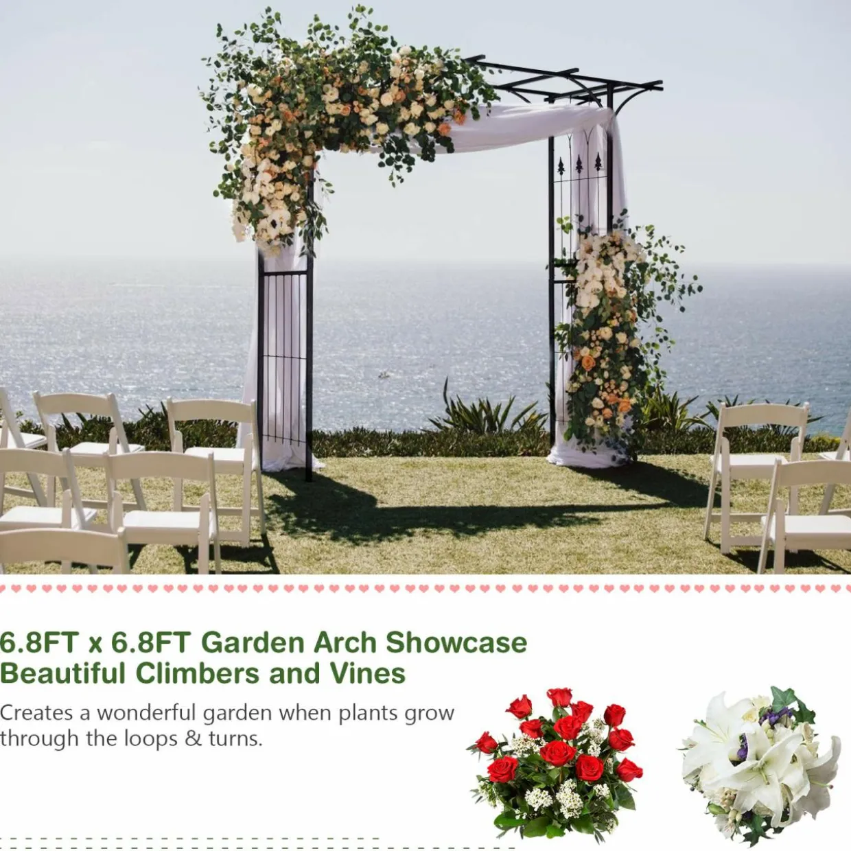6.8 Ft Garden Arbor, Metal Arch with Trellis for Climbing Plant, Vines, Flowers