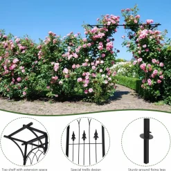 6.8 Ft Garden Arbor, Metal Arch with Trellis for Climbing Plant, Vines, Flowers