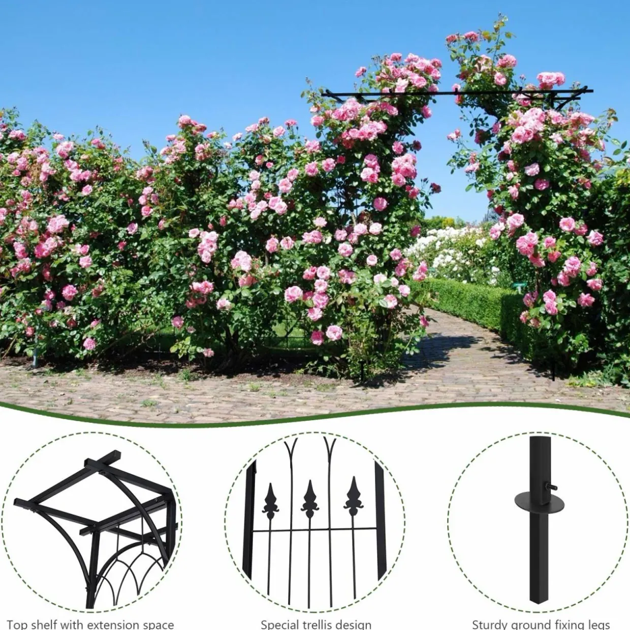 6.8 Ft Garden Arbor, Metal Arch with Trellis for Climbing Plant, Vines, Flowers