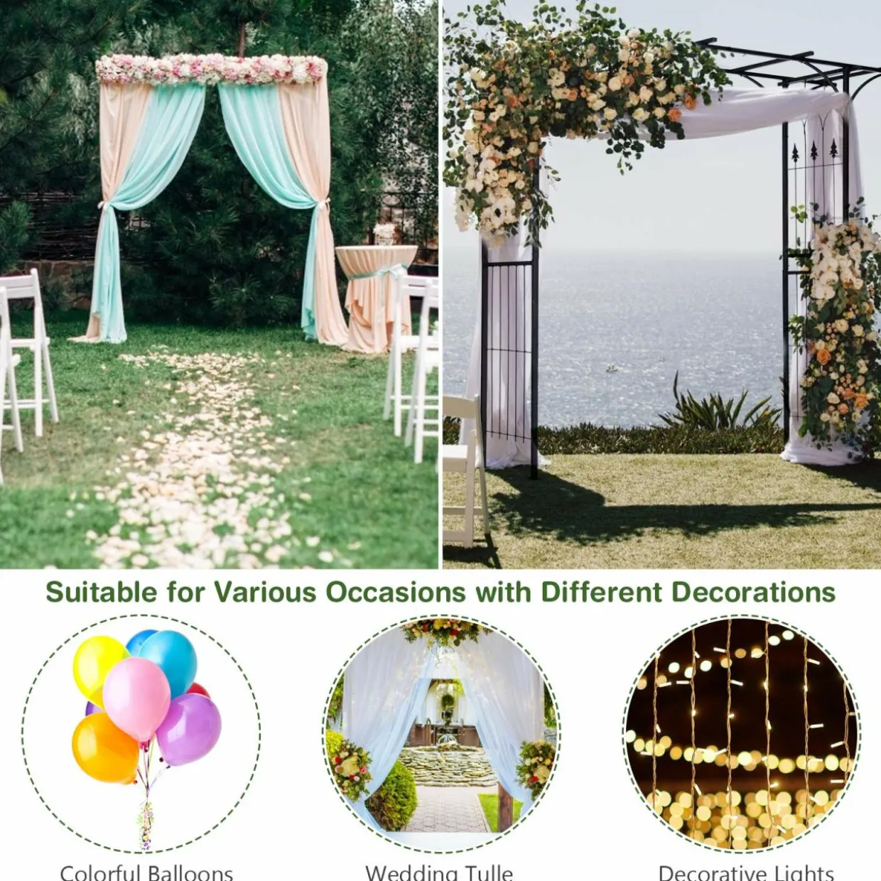 6.8 Ft Garden Arbor, Metal Arch with Trellis for Climbing Plant, Vines, Flowers