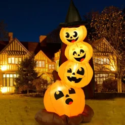 7 Ft Halloween Inflatable Stacked Pumpkins with Build-in LED Lights & Blower