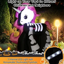 5.5 Ft Halloween Inflatable Skeleton Unicorn with Build-in LED Lights & Blower, Blow Up Yard Decorations