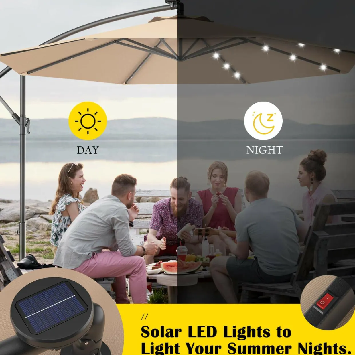 10FT Outdoor Patio Umbrella Solar LED Lighted Sun Shade Market Umbrella