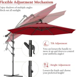 10FT Outdoor Patio Umbrella Solar LED Lighted Sun Shade Market Umbrella