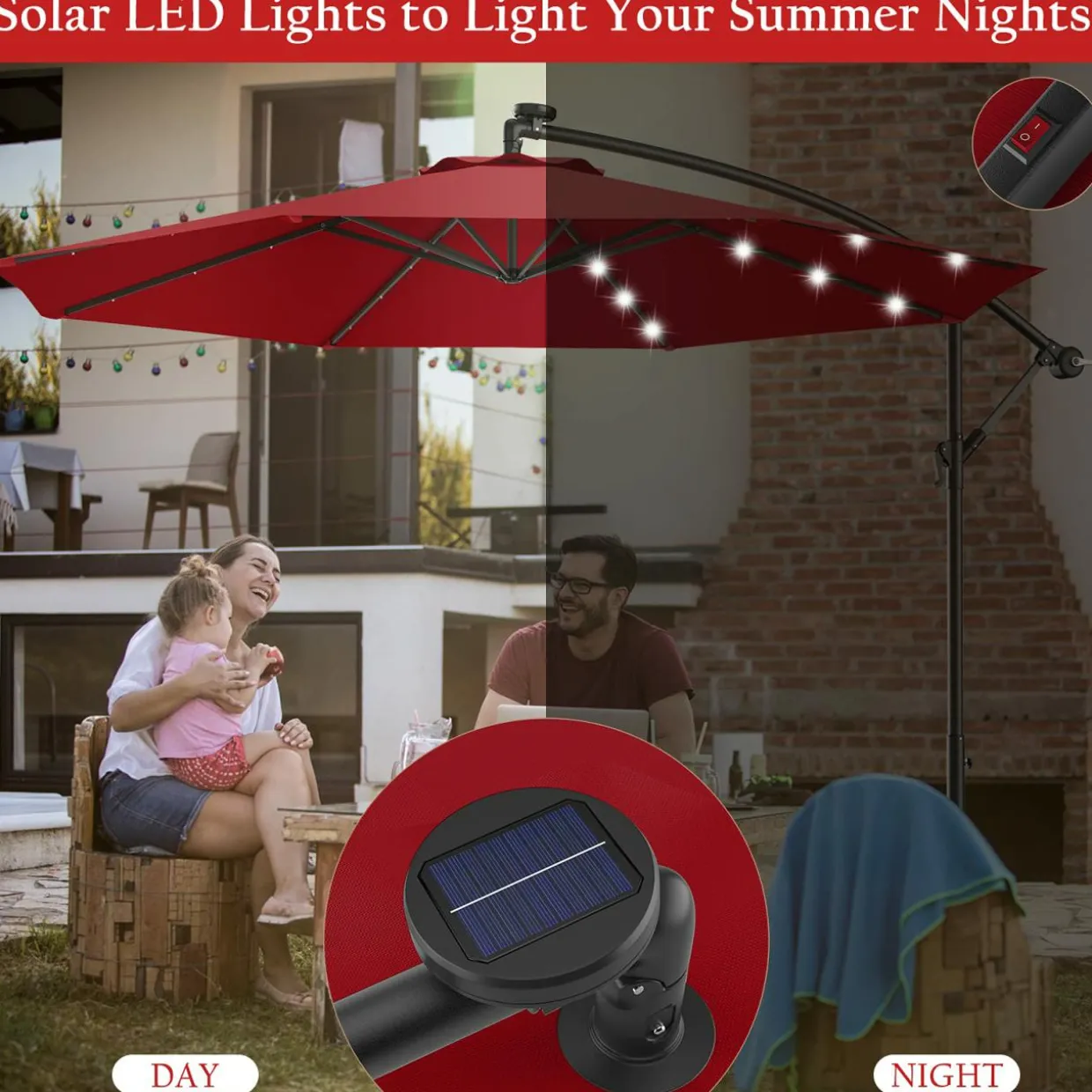 10FT Outdoor Patio Umbrella Solar LED Lighted Sun Shade Market Umbrella