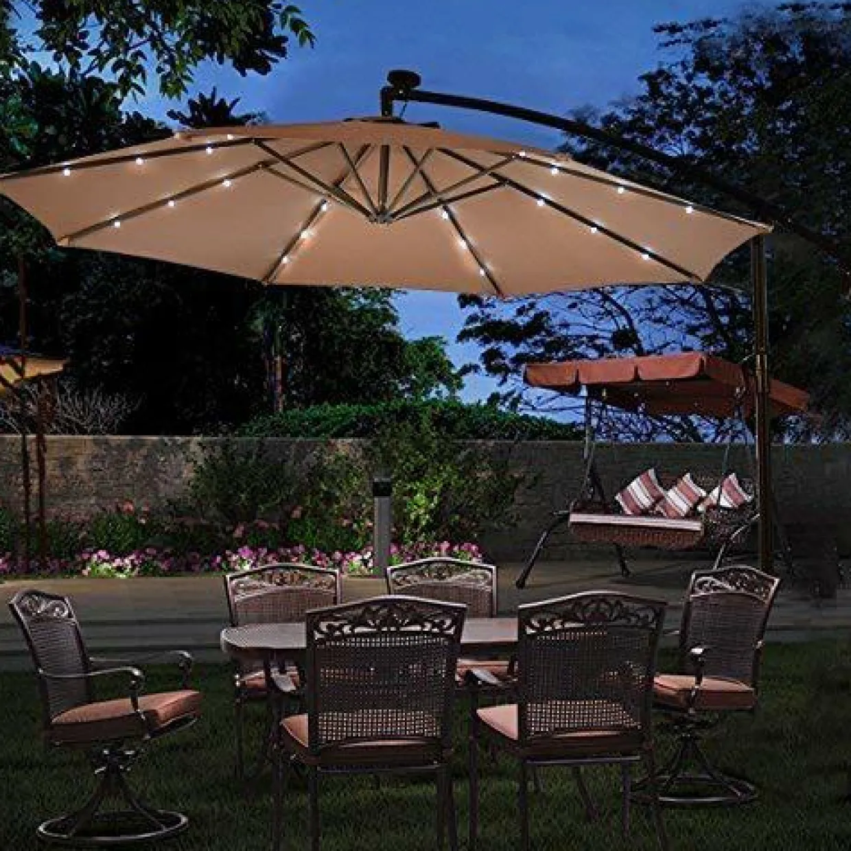 10FT Outdoor Patio Umbrella Solar LED Lighted Sun Shade Market Umbrella