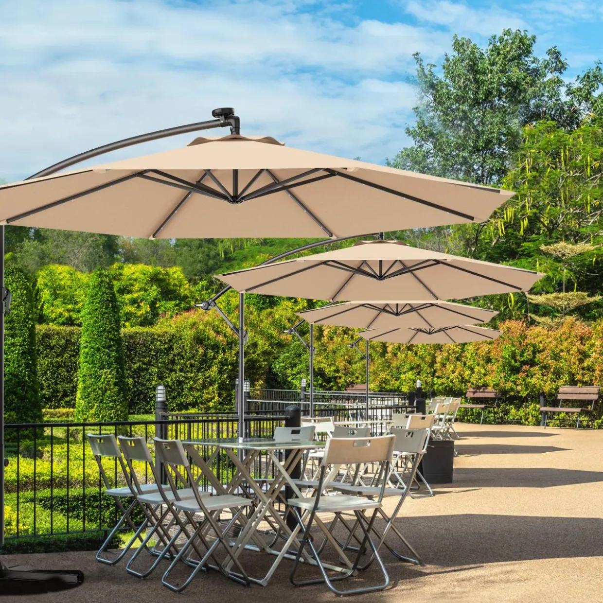 10FT Outdoor Patio Umbrella Solar LED Lighted Sun Shade Market Umbrella