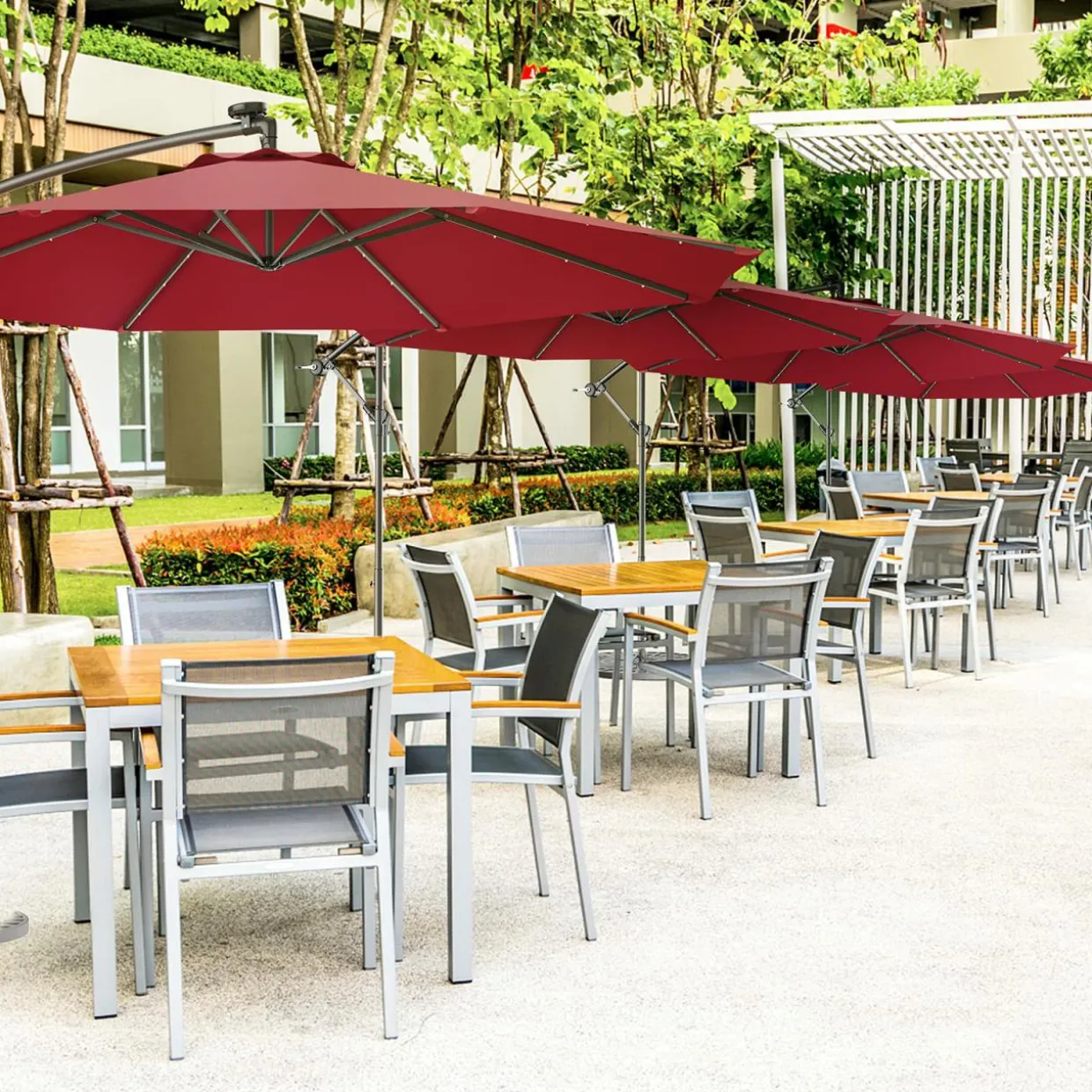 10FT Outdoor Patio Umbrella Solar LED Lighted Sun Shade Market Umbrella