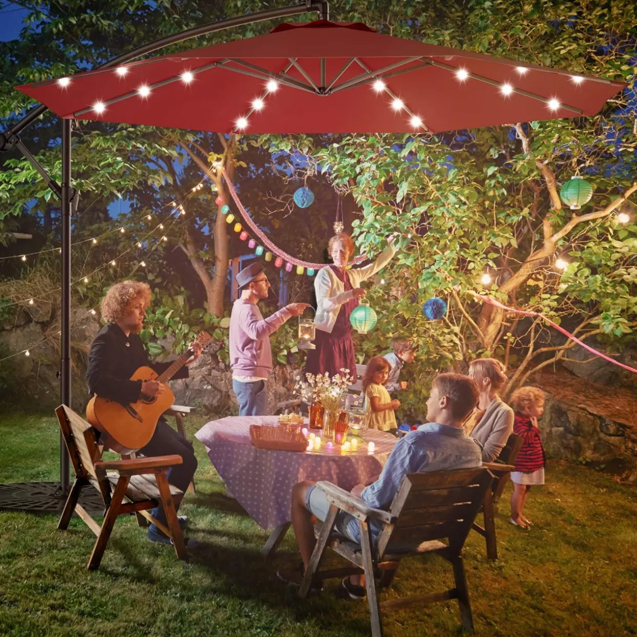 10FT Outdoor Patio Umbrella Solar LED Lighted Sun Shade Market Umbrella
