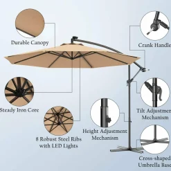 10FT Outdoor Patio Umbrella Solar LED Lighted Sun Shade Market Umbrella