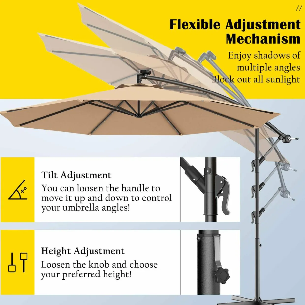 10FT Outdoor Patio Umbrella Solar LED Lighted Sun Shade Market Umbrella