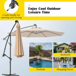10FT Outdoor Patio Umbrella Solar LED Lighted Sun Shade Market Umbrella