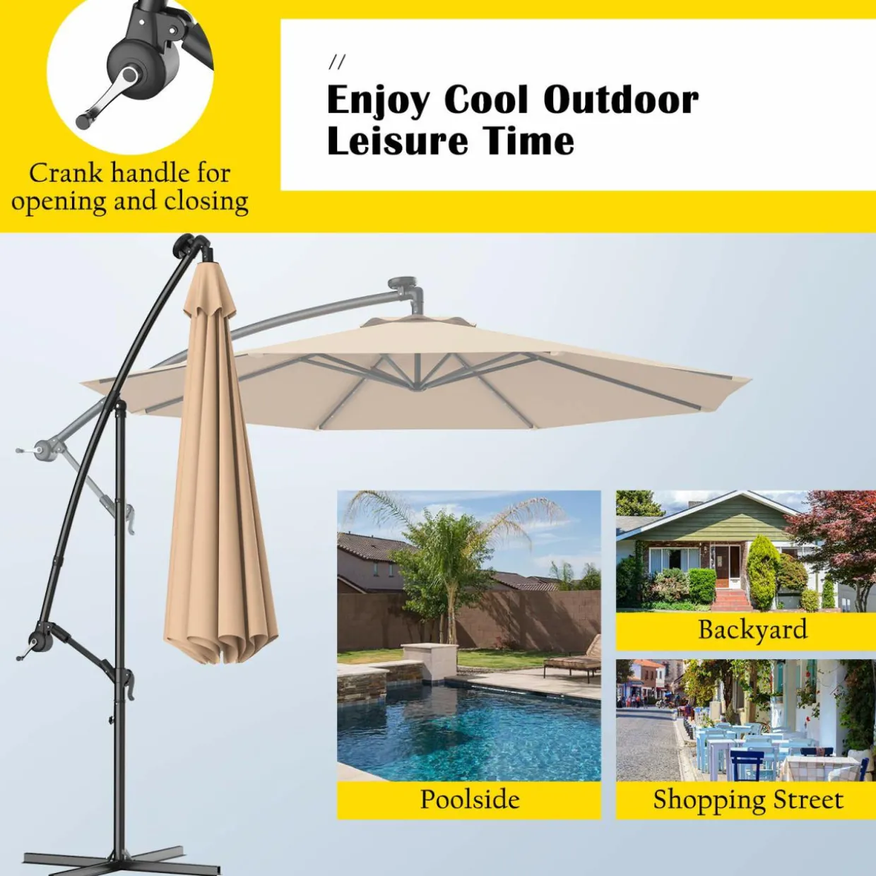 10FT Outdoor Patio Umbrella Solar LED Lighted Sun Shade Market Umbrella