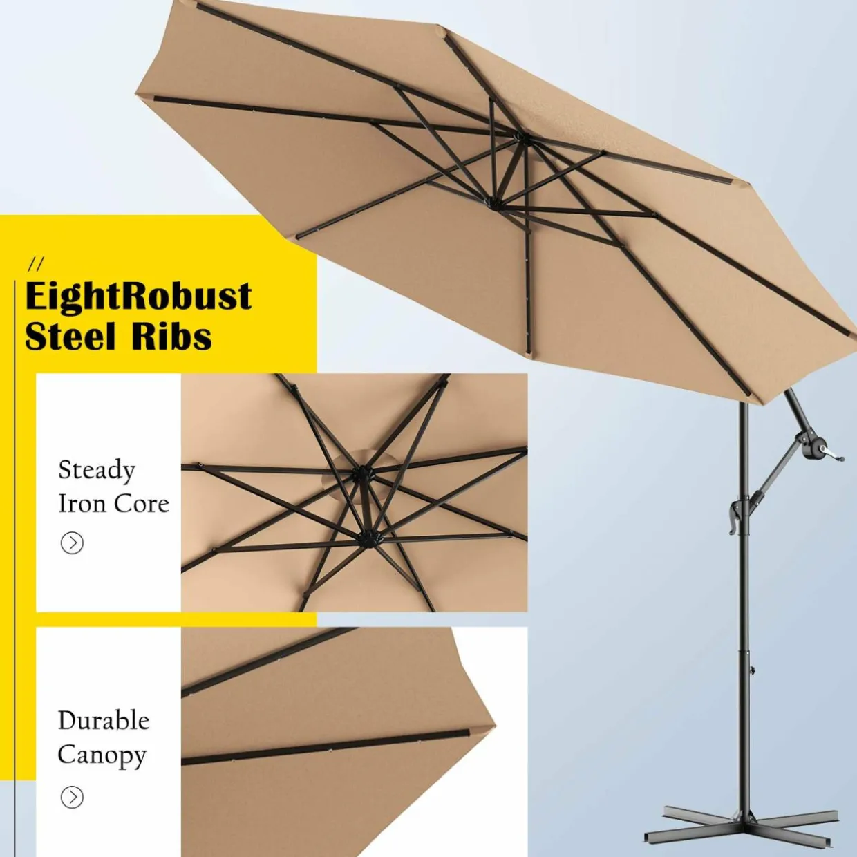 10FT Outdoor Patio Umbrella Solar LED Lighted Sun Shade Market Umbrella