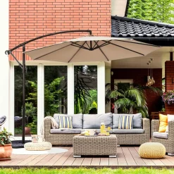 10FT Patio Offset Umbrella, Outdoor Cantilever Umbrella with Easy Tilt Adjustment & 8 Ribs