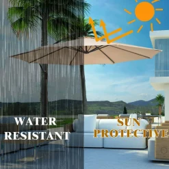 10FT Patio Offset Umbrella, Outdoor Cantilever Umbrella with Easy Tilt Adjustment & 8 Ribs
