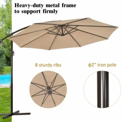 10FT Patio Offset Umbrella, Outdoor Cantilever Umbrella with Easy Tilt Adjustment & 8 Ribs