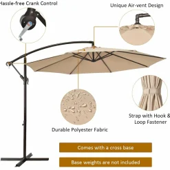10FT Patio Offset Umbrella, Outdoor Cantilever Umbrella with Easy Tilt Adjustment & 8 Ribs