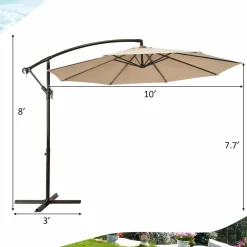 10FT Patio Offset Umbrella, Outdoor Cantilever Umbrella with Easy Tilt Adjustment & 8 Ribs