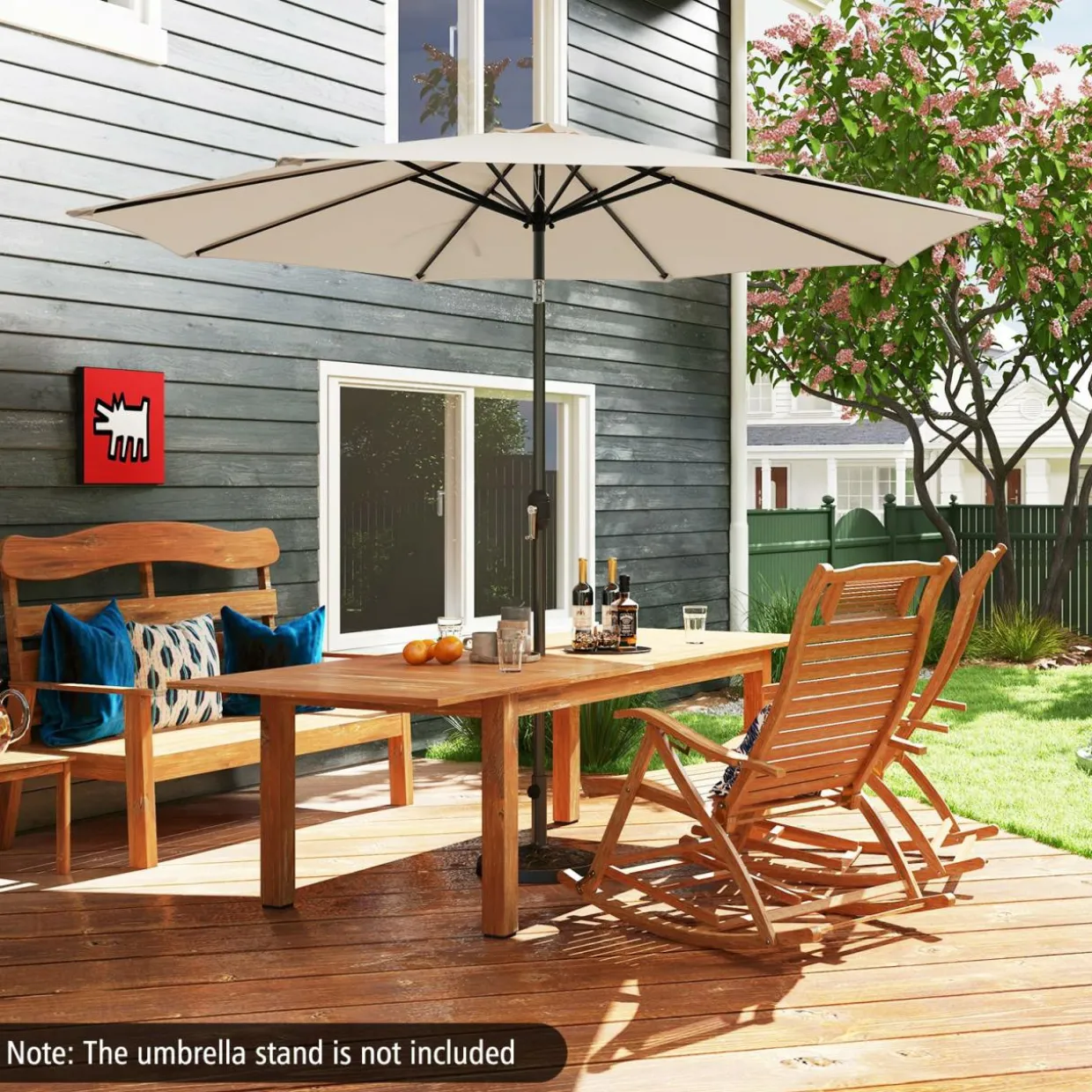 10FT Patio Umbrella, Outdoor Market Table Umbrella with Push Button Tilt
