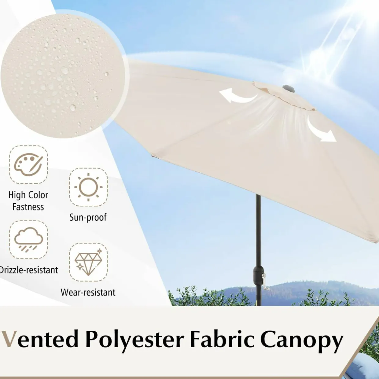 10FT Patio Umbrella, Outdoor Market Table Umbrella with Push Button Tilt