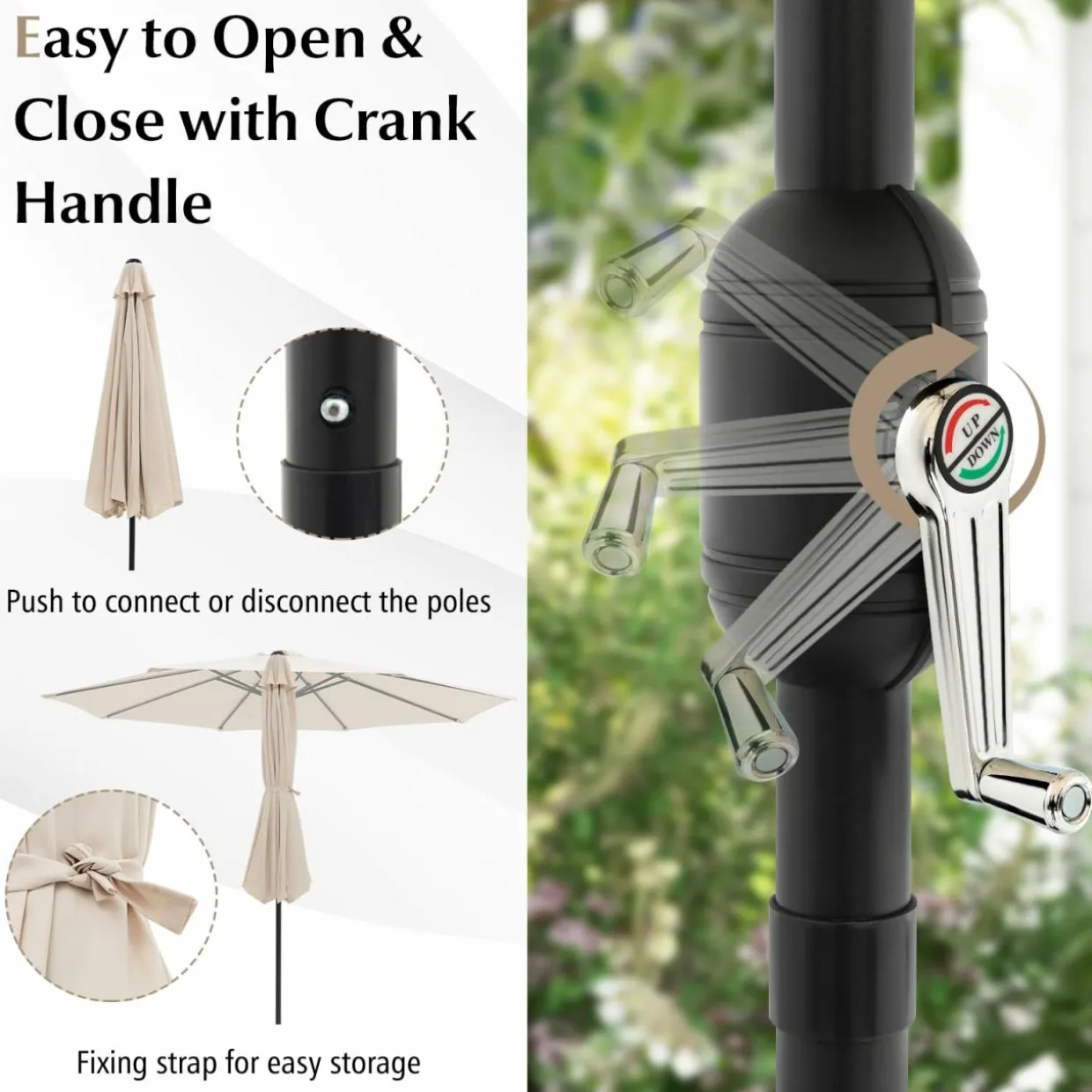 10FT Patio Umbrella, Outdoor Market Table Umbrella with Push Button Tilt