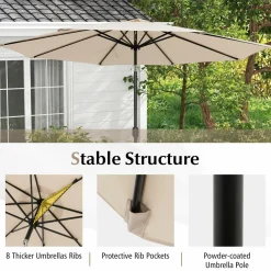 10FT Patio Umbrella, Outdoor Market Table Umbrella with Push Button Tilt