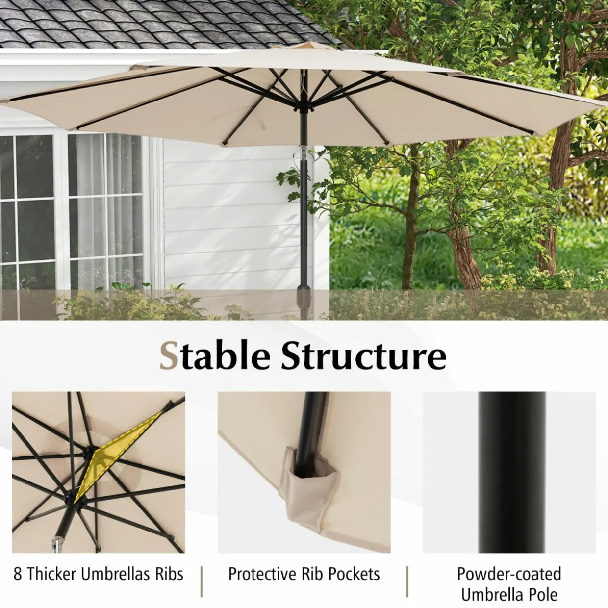 10FT Patio Umbrella, Outdoor Market Table Umbrella with Push Button Tilt