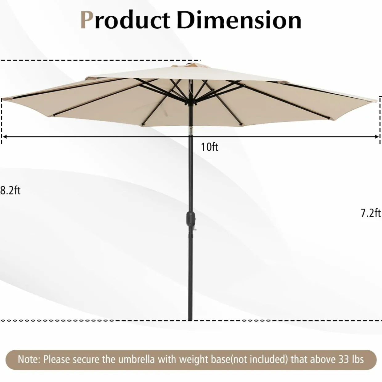 10FT Patio Umbrella, Outdoor Market Table Umbrella with Push Button Tilt