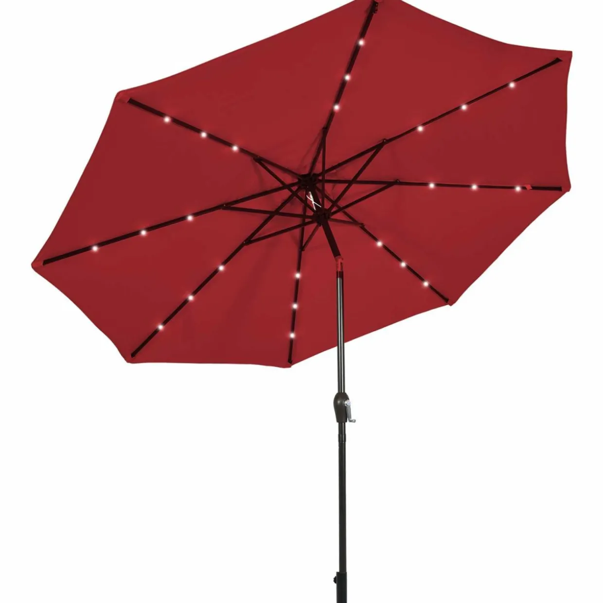 10FT Solar Powered 24 LED Lighted Patio Umbrella, Table Market Umbrella with Tilt Adjustment and Crank Handle