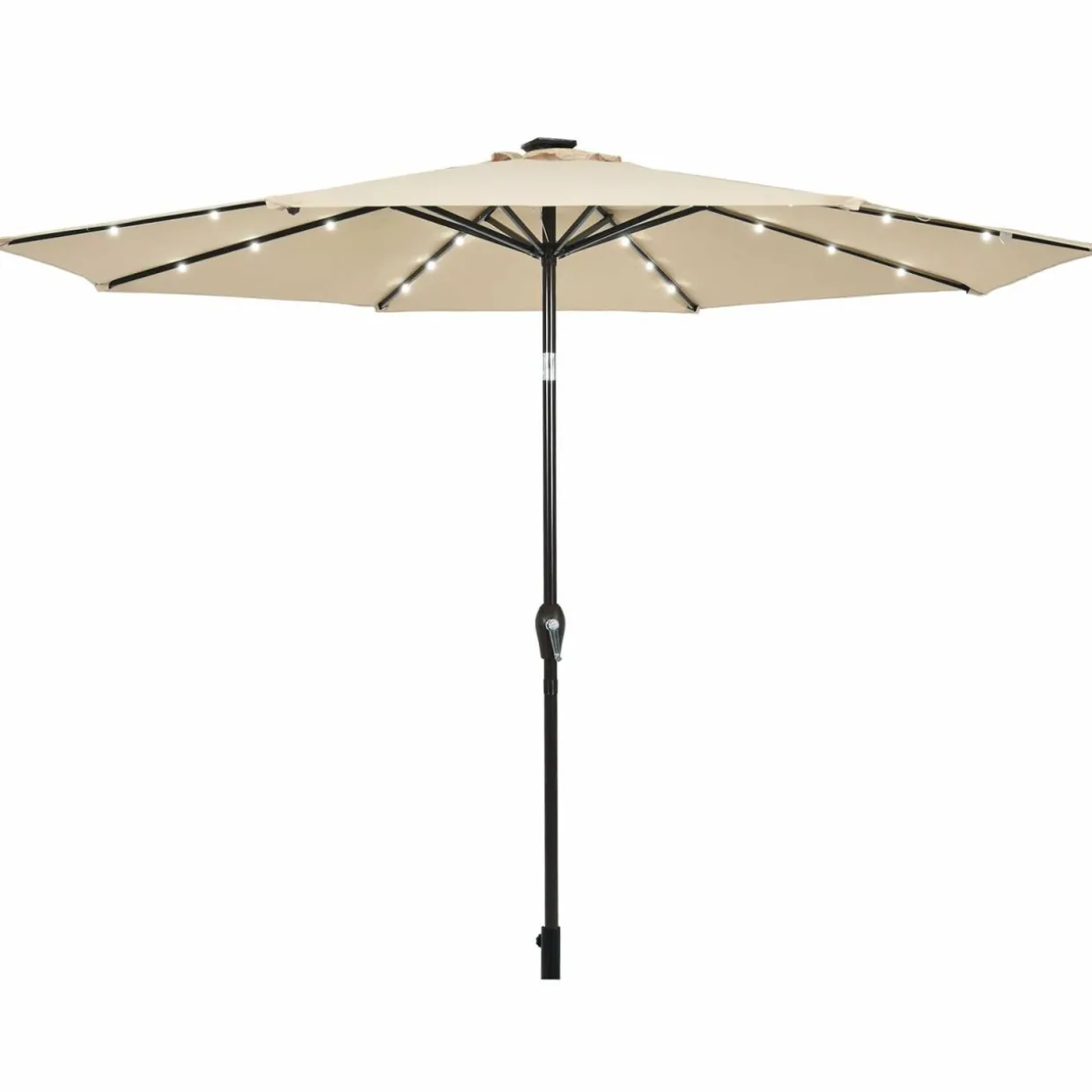 10FT Solar Powered 24 LED Lighted Patio Umbrella, Table Market Umbrella with Tilt Adjustment and Crank Handle