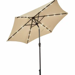 9FT Solar Powered LED Lighted Patio Umbrella, Table Market Umbrella with Tilt and Crank