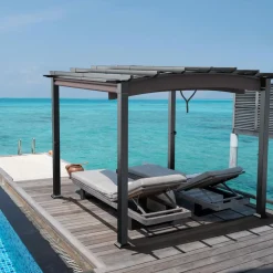 10ft x 10ft Outdoor Retractable Pergola, Patio Metal Pergola with Adjustable Sliding Sun Shade Canopy