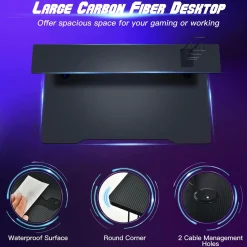 Gaming Desk, Ergonomic Computer Desk w/Monitor Shelf, Game Handle Rack, Cup Holder