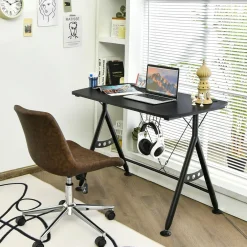 Gaming Desk, Ergonomic Home Office Computer Desk with Cup Holder & Headphone Hook