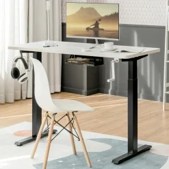 Hand Crank Stand Up Desk Frame, Manual Height Adjustable Standing Workstation with Foldable Crank Handle