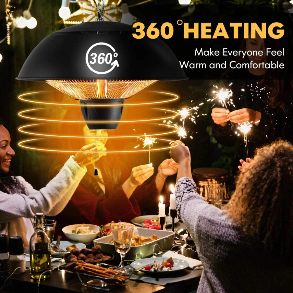 Hanging Patio Heater, 1500W Ceiling Mounted Infrared Heater with 1S Fast Heating