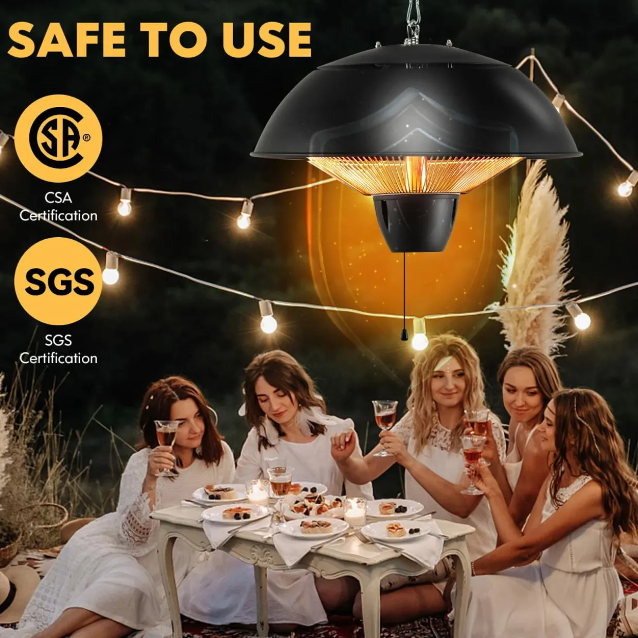 Hanging Patio Heater, 1500W Ceiling Mounted Infrared Heater with 1S Fast Heating