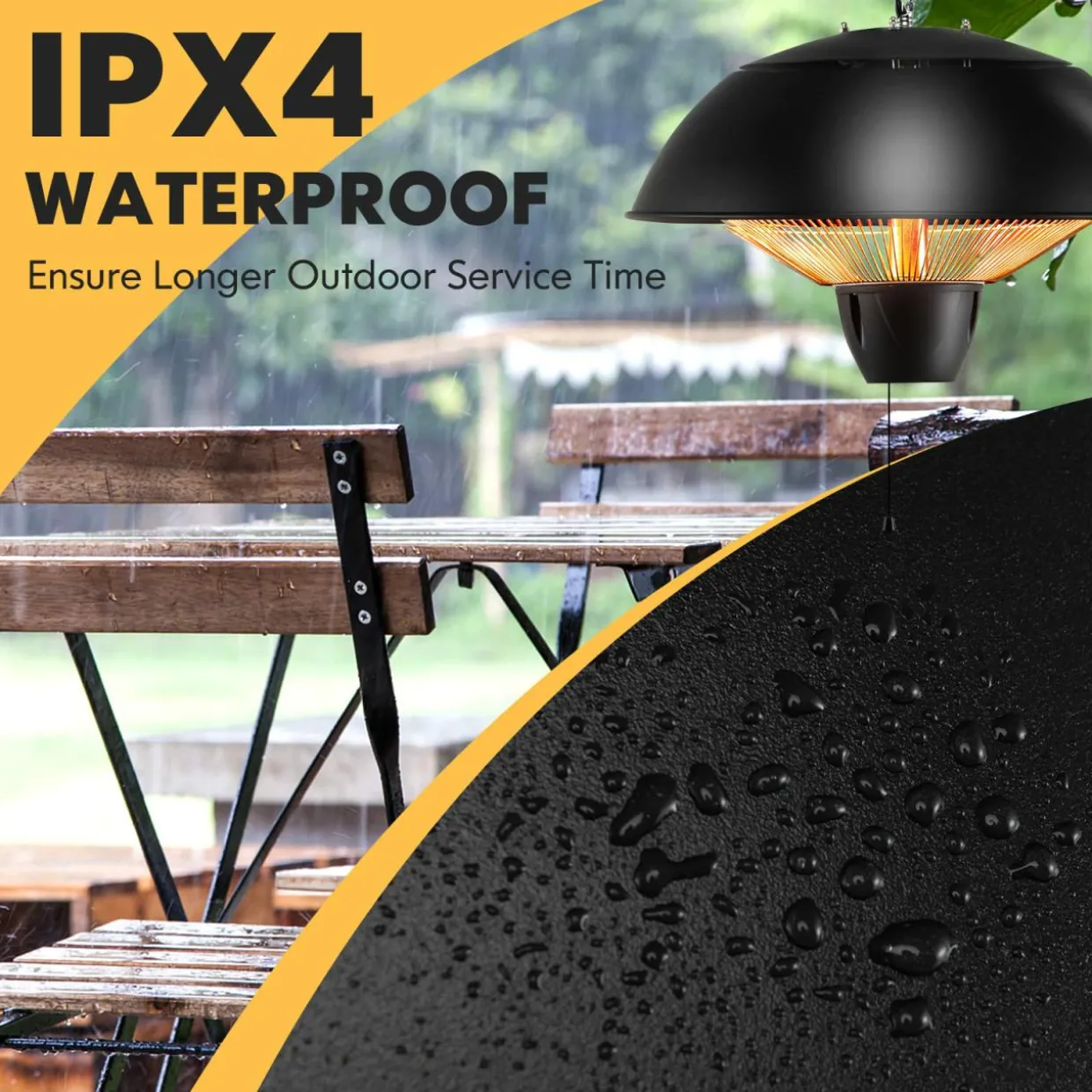 Hanging Patio Heater, 1500W Ceiling Mounted Infrared Heater with 1S Fast Heating